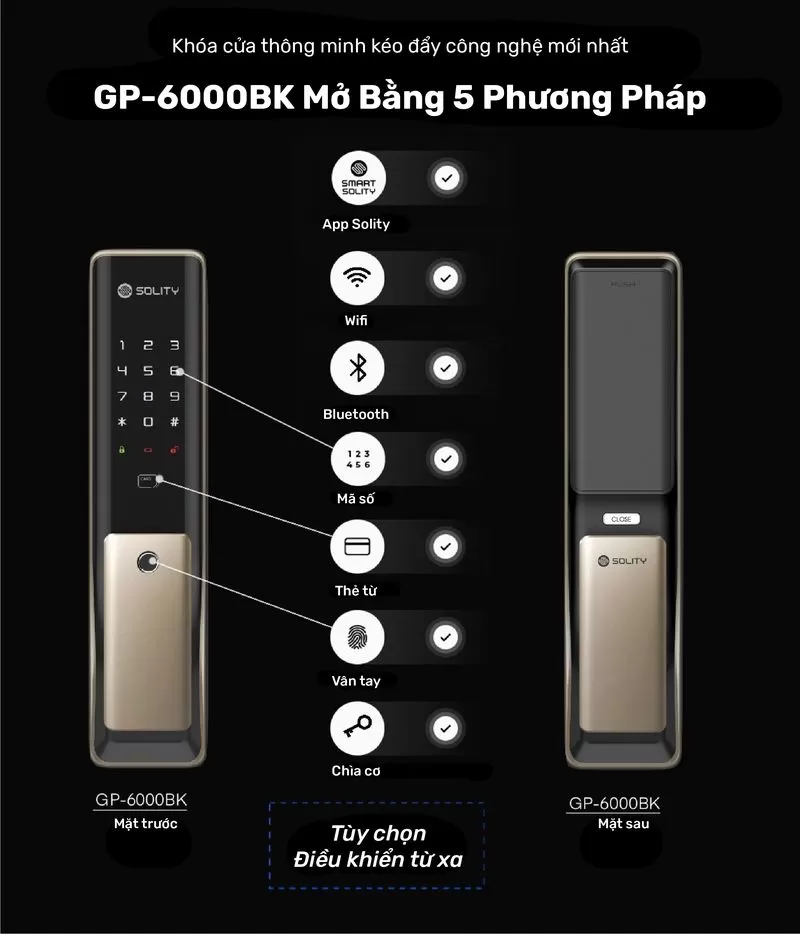 Kh&oacute;a cửa th&ocirc;ng minh v&acirc;n tay Solity GP-6000BK-2