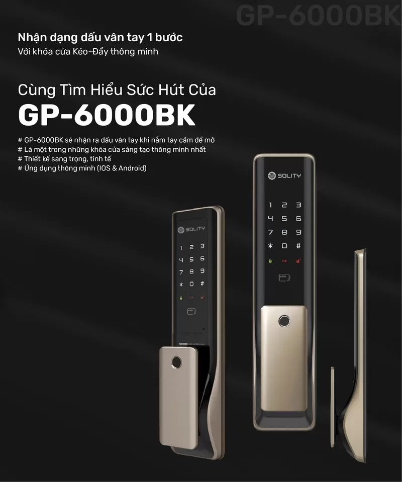 Kh&oacute;a cửa th&ocirc;ng minh v&acirc;n tay Solity GP-6000BK-1