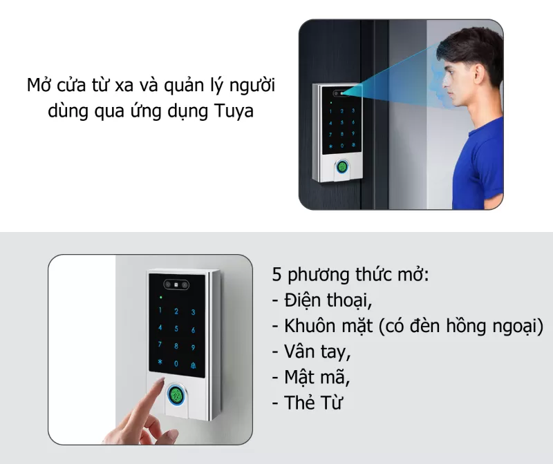 Kh&oacute;a khu&ocirc;n mặt, v&acirc;n tay cửa cuốn Tuya VF5 WIFI