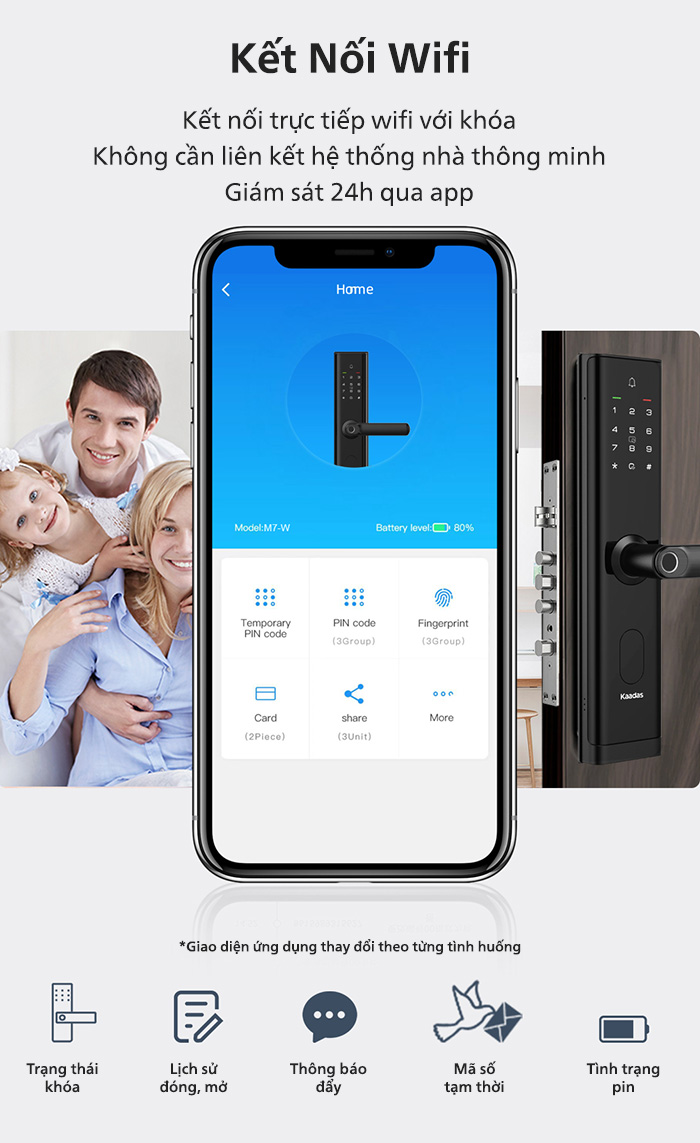 Khóa cửa thông minh Kaadas M7-W - Kết nối WiFi