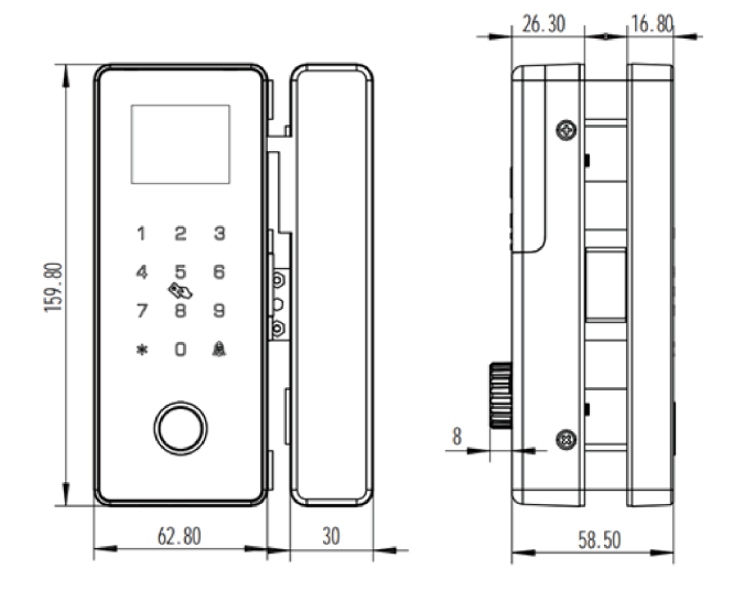 Khóa vân tay cửa kính GL40N – ZKTeco NGTeco, dùng cho cửa kính lùa và mở quay