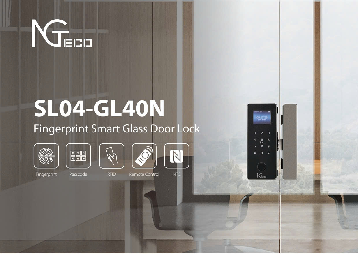 Khóa vân tay cửa kính GL40N – ZKTeco NGTeco, dùng cho cửa kính lùa và mở quay