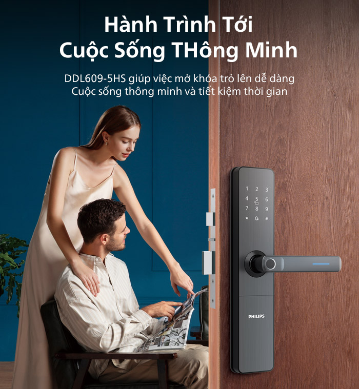Khóa vân tay Philips DDL609-5HS chính hãng, thiết kế cao cấp