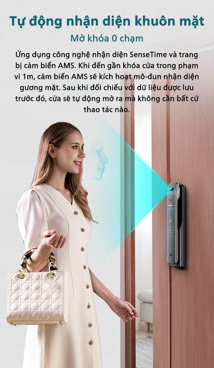 Công nghệ mở khóa đa dạng trên khóa cửa điện tử Philips DDL709 – Face ID 3D, vân tay, mã số