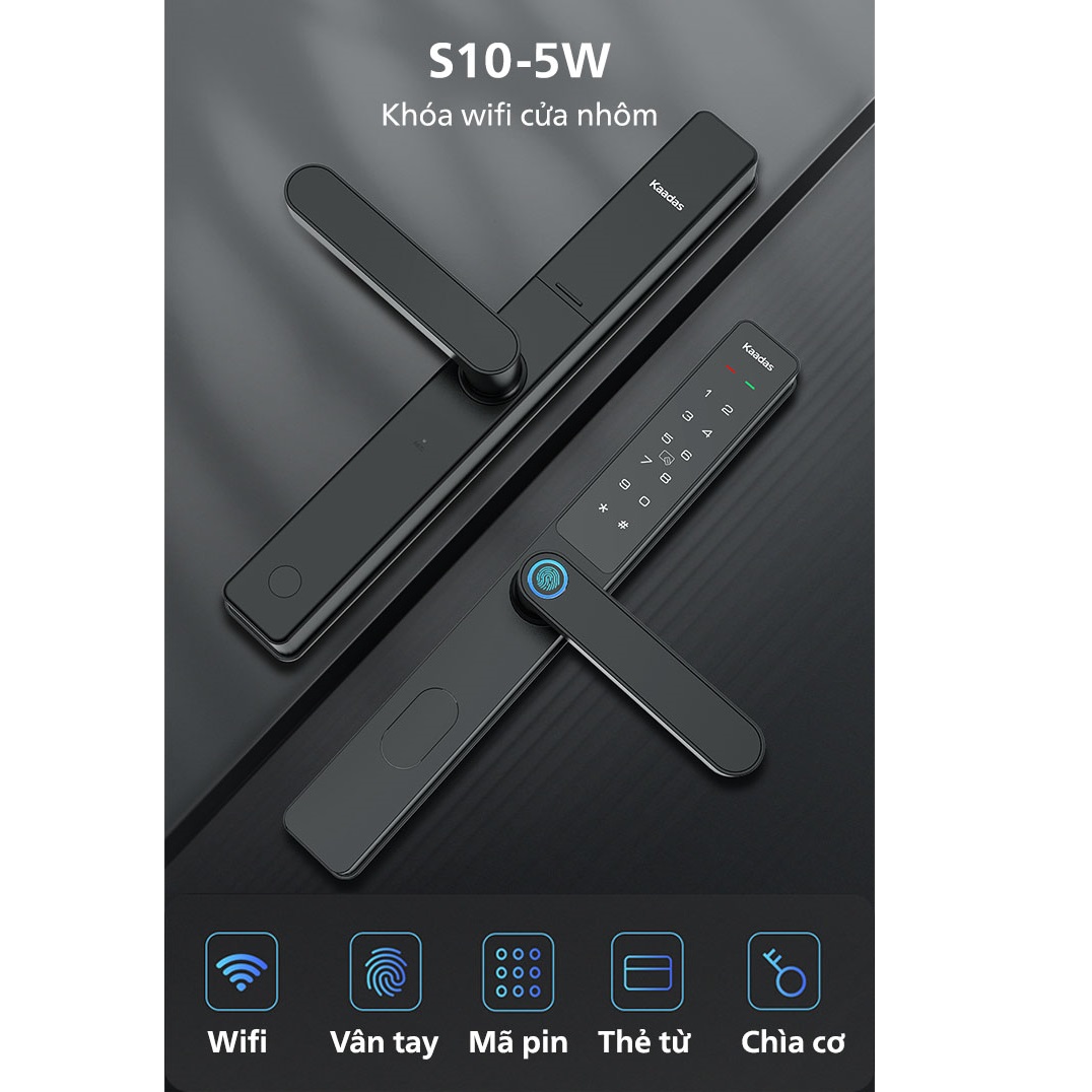 Khóa thông minh, khóa cửa nhôm, Kaadas S10-5W, khóa vân tay, khóa số, bảo mật nhà ở, công nghệ khóa, giá khóa Kaadas, tính năng khóa thông minh, lắp đặt khóa thông minh.