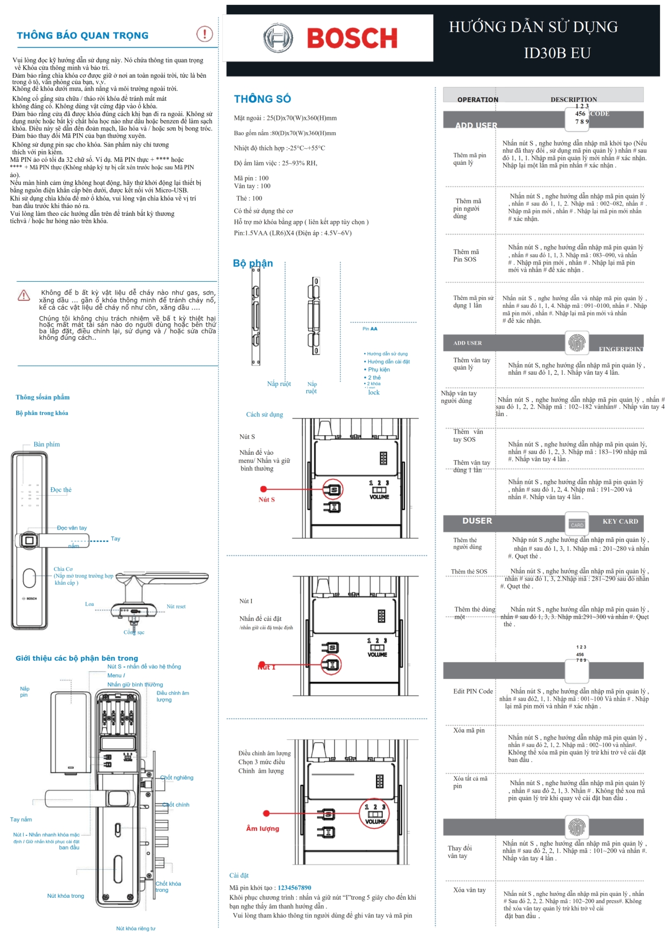 Hướng dẫn cài đặt khóa vân tay Bosch ID30 - khoavantaychinhhang.com