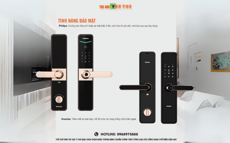 So sánh 5 điểm khác biệt của khóa vân tay thông minh Phillips và Kaadas