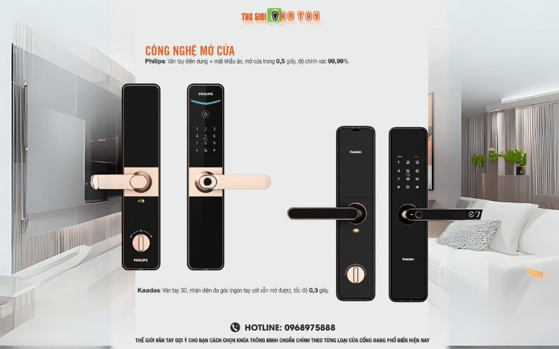 So sánh 5 điểm khác biệt của khóa vân tay thông minh Phillips và Kaadas