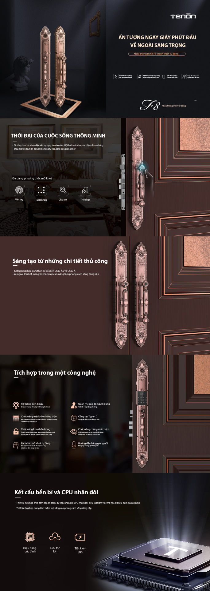 Khóa vân tay tân cổ điển Luxury Tenon F8