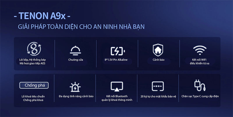Khóa cửa nhận diện khuôn mặt, vân tay Luxury Tenon A9x giai phap