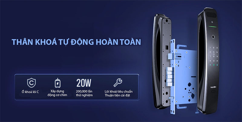 Khóa cửa nhận diện khuôn mặt, vân tay Luxury Tenon A9x tự động