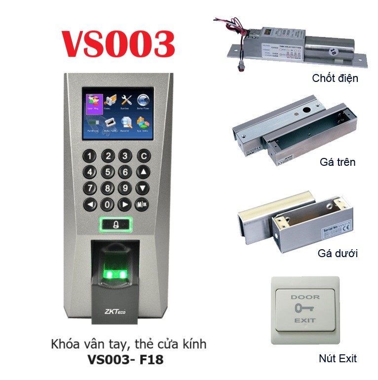 Khóa vân tay cửa kính VS003- ZKTeco F18 – công nghệ nhận diện hiện đại, phù hợp mọi loại cửa kính thông minh.