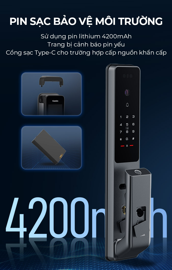 Khóa cửa thông minh Kaadas Q9-FVP với công nghệ nhận diện tĩnh mạch, khóa vân tay, và bảo mật khuôn mặt 3D hiện đại