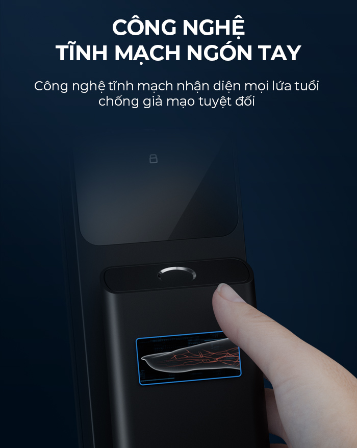 Khóa cửa thông minh Kaadas Q9-FVP với công nghệ nhận diện tĩnh mạch, khóa vân tay, và bảo mật khuôn mặt 3D hiện đại
