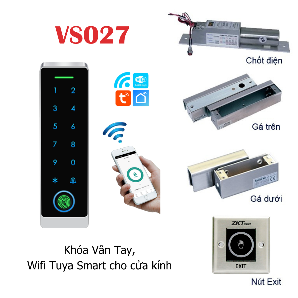 Khóa vân tay cửa kính VS027- HF7 Tuya wifi