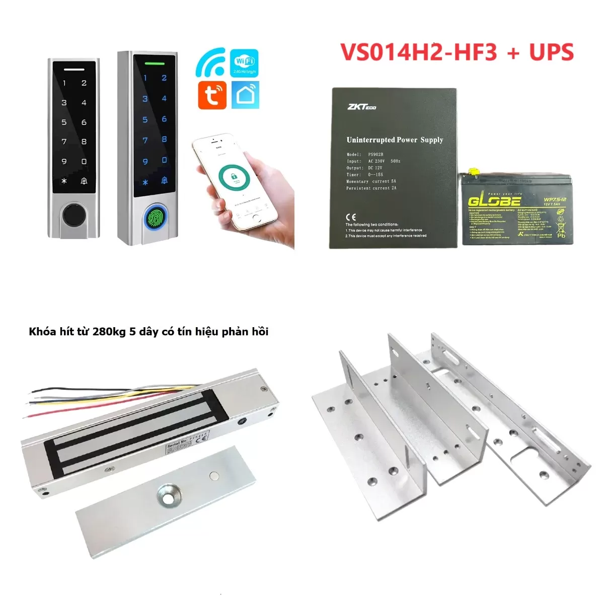 Khóa cửa sắt VS014H2-HF3 lưu điện UPS – Khóa vân tay nhà trọ WiFi