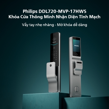 Khóa Vân Tay Philips DDL720-MVP – Khóa Cửa Thông Minh Nhận Diện Tĩnh Mạch, Video Call, Điều Khiển Qua App