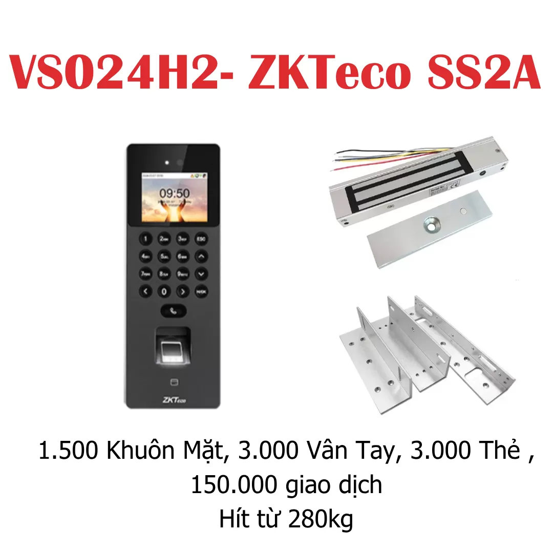 Máy kiểm soát ra vào khuôn mặt ZKTeco SenseFace 2A kết hợp Khóa hít từ VS024H2