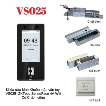 Khóa Vân Tay, Khuôn Mặt, Thẻ Từ Cửa Kính VS025- ZKTeco SenseFace 4A- Giải Pháp An Ninh Thông Minh
