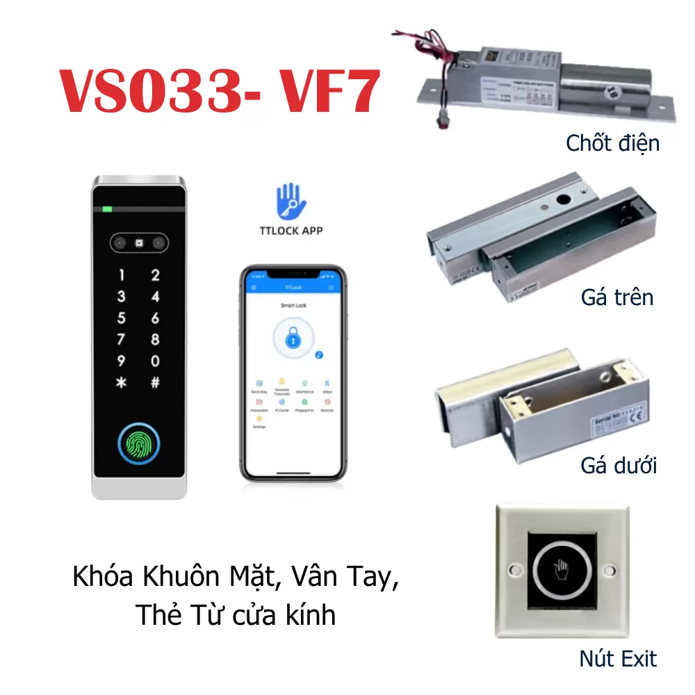 Khóa cửa kính khuôn mặt vân tay VS033- VF7